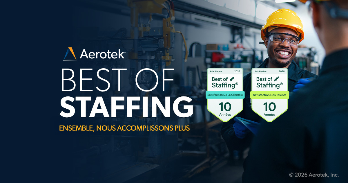 Aerotek reçoit en 2026 les prix Best of Staffing® Client et Talent Platinum 