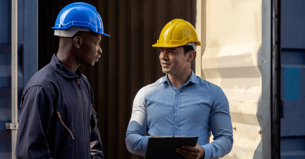 Workers talking to each other