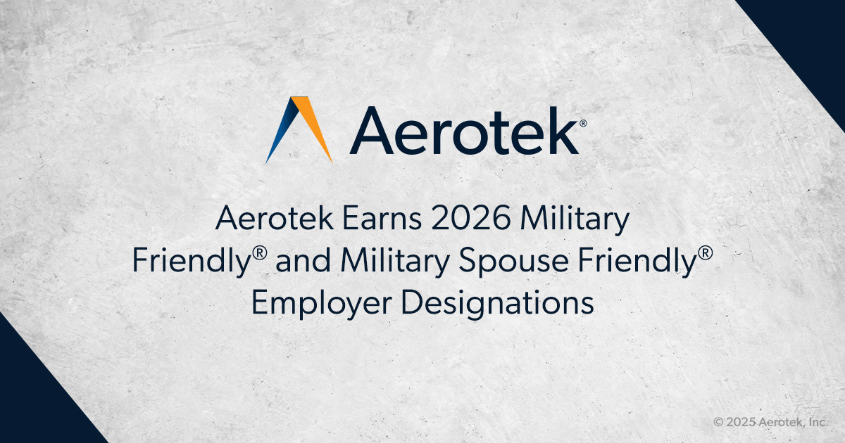 This graphic supports Aerotek being  awarded the 2026 Gold Military Friendly® Employer and Military Spouse Friendly® Employer designations for the third consecutive year. 