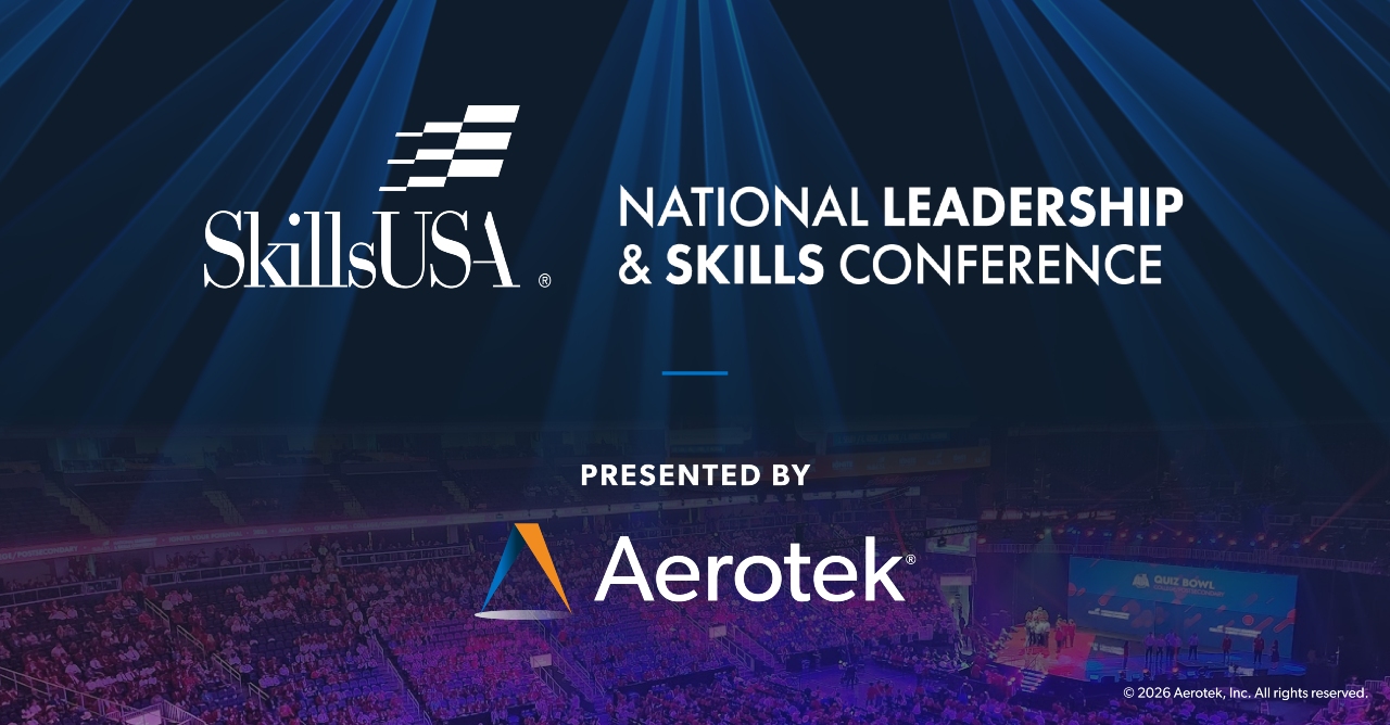 This graphic announces that Aerotek will returns as presenting sponsor of SkillsUSA’s National Leadership & Skills Conference.