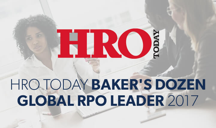 Four Colleagues At A Table Discussing Topics - For HRO Today Baker's Dozen Global RPO Leader 2017