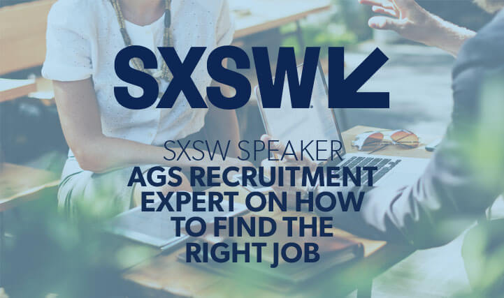 Professional Woman Sitting Down in Front of an Open Laptop - For SXSW Speaker AGS Recruitment Expert on How To Find The Right Job.