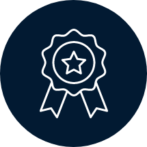 Navy blue and white award badge icon.