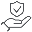 Compensation benefits coverage counts icon of hand and check mark.