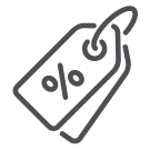 Compensation benefits discounts saved icon of price tag and percentage sign.
