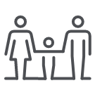Compensation benefits family focus icon of an illustrated mother, father and child.