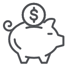 Compensation benefits future plan icon of a piggy bank and coin with a dollar sign.