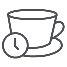 Compensation benefits time off recharge icon of a clock and tea cup.