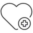 Compensation benefits wellness care icon of a heart and medical plus sign symbol.