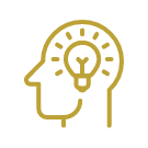 Ownership mindset illustrated icon of a person's head and a lightbulb inside.