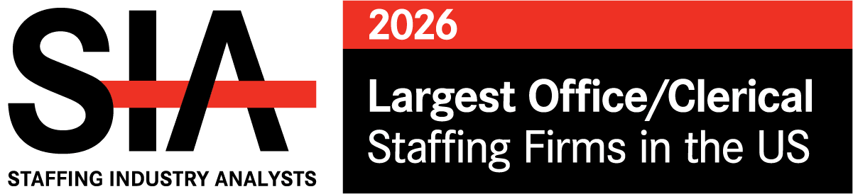 Staffing Industry Analysts (SIA) 2026 largest Office/Clerical staffing firms in the US.