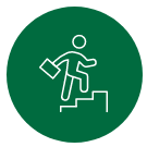 Icon of business person running up stairs with briefcase