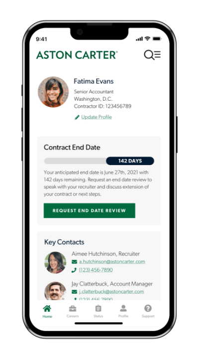 Mock-up of the Aston Carter talent community on a smart phone