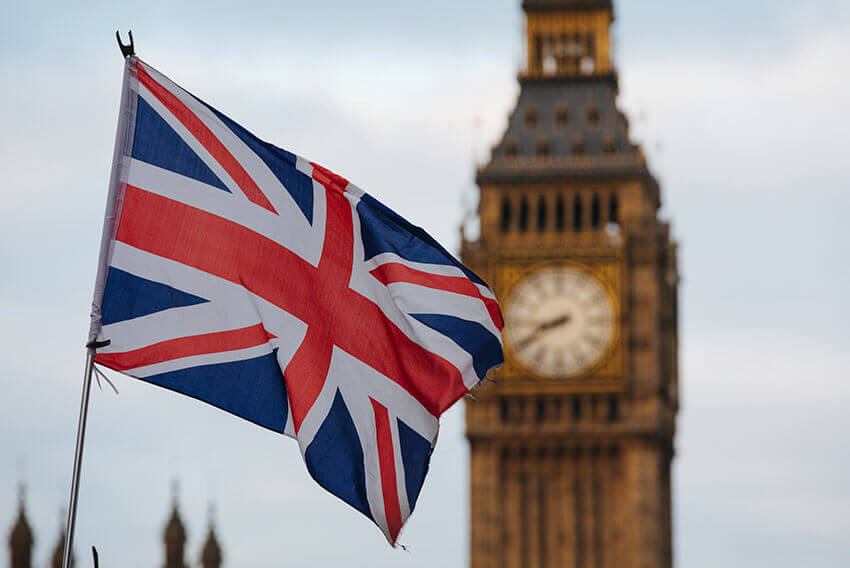 Focused view of Union Jack,  the national flag of the United Kingdom.
