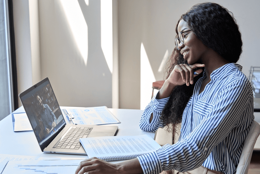person on laptop virtual interview