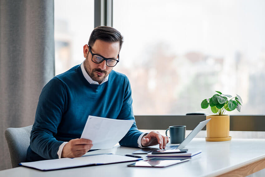 Male looking up career paths for accounting and finance.