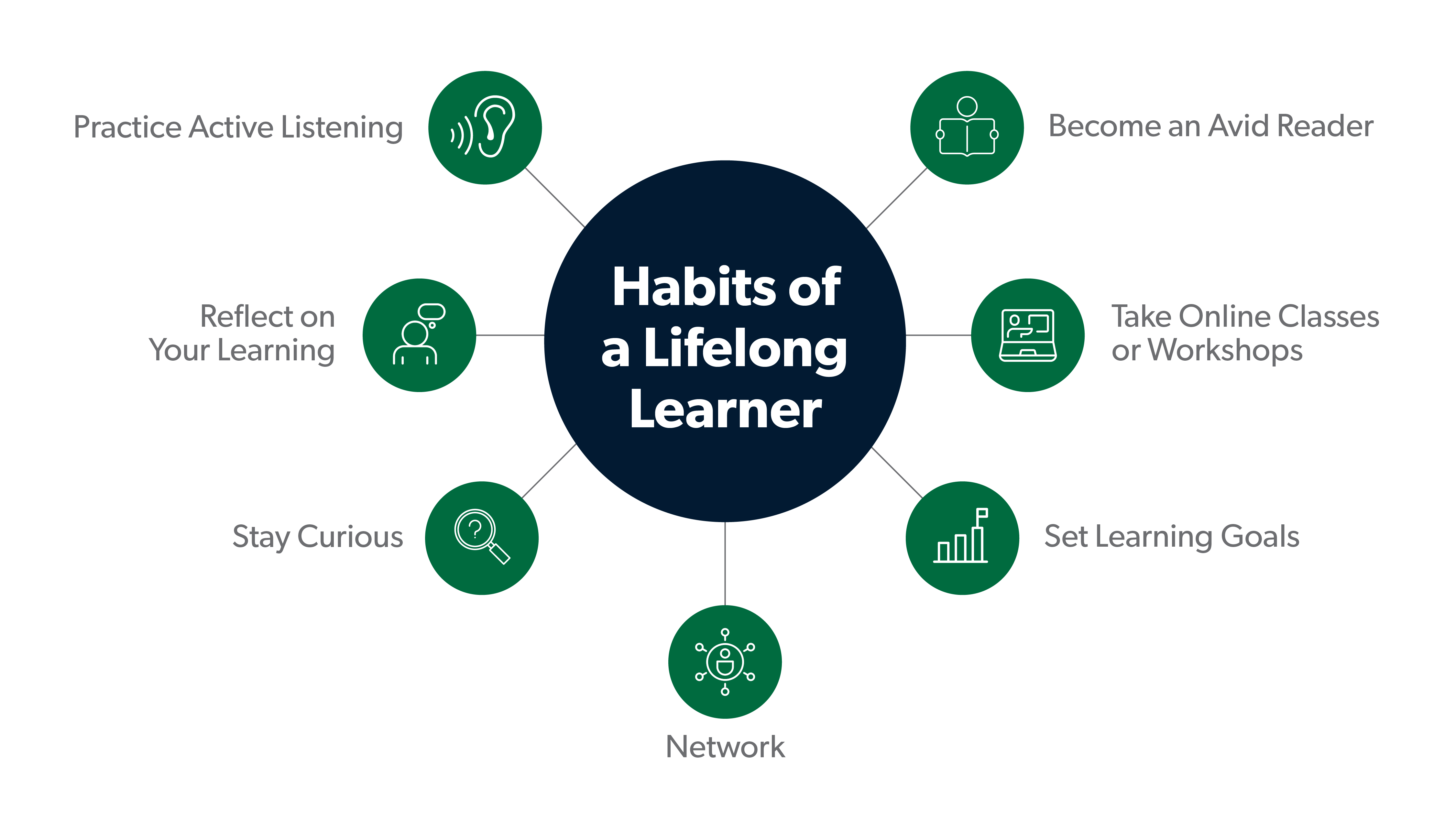 Habits of a lifelong learner spiderweb graphic.