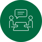 Human resources (HR) manager green and white icon
