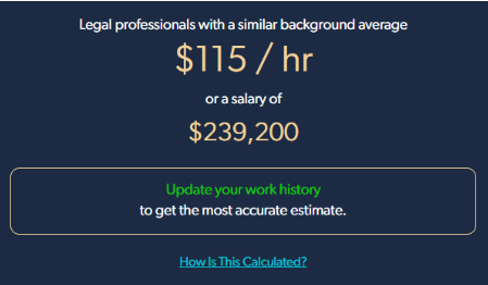 Legal professionals with a similar background average $115/hr