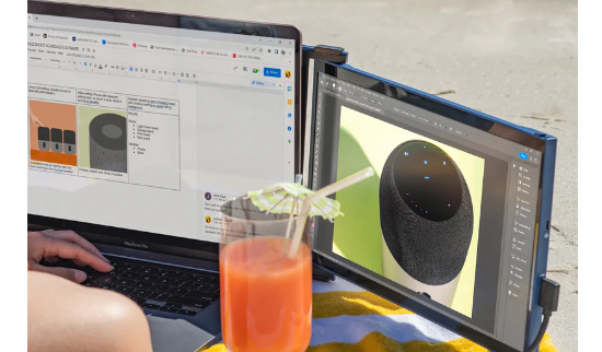 A laptop with a second detachable monitor connected